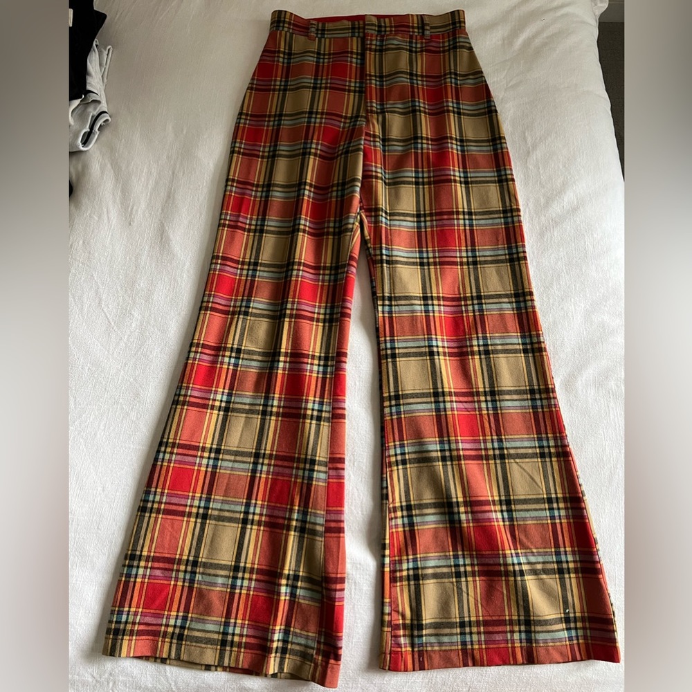 Free people plaid high rise wide legged pants size 10